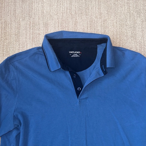 UNTUCKit Mens Size L Blue Pima Cotton Long Sleeve Polo Casual Shirt Top - Picture 5 of 10